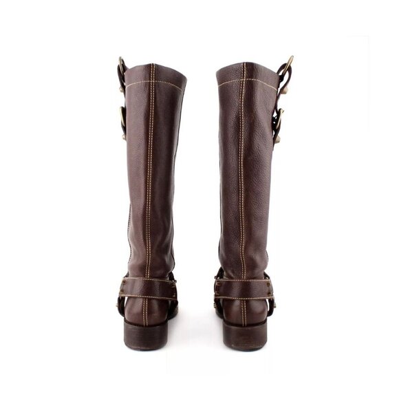 BCBGMAXAZRIA Brown Leather Riding Boots Size 8 Studded Strap Buckle Detail - Picture 2 of 10